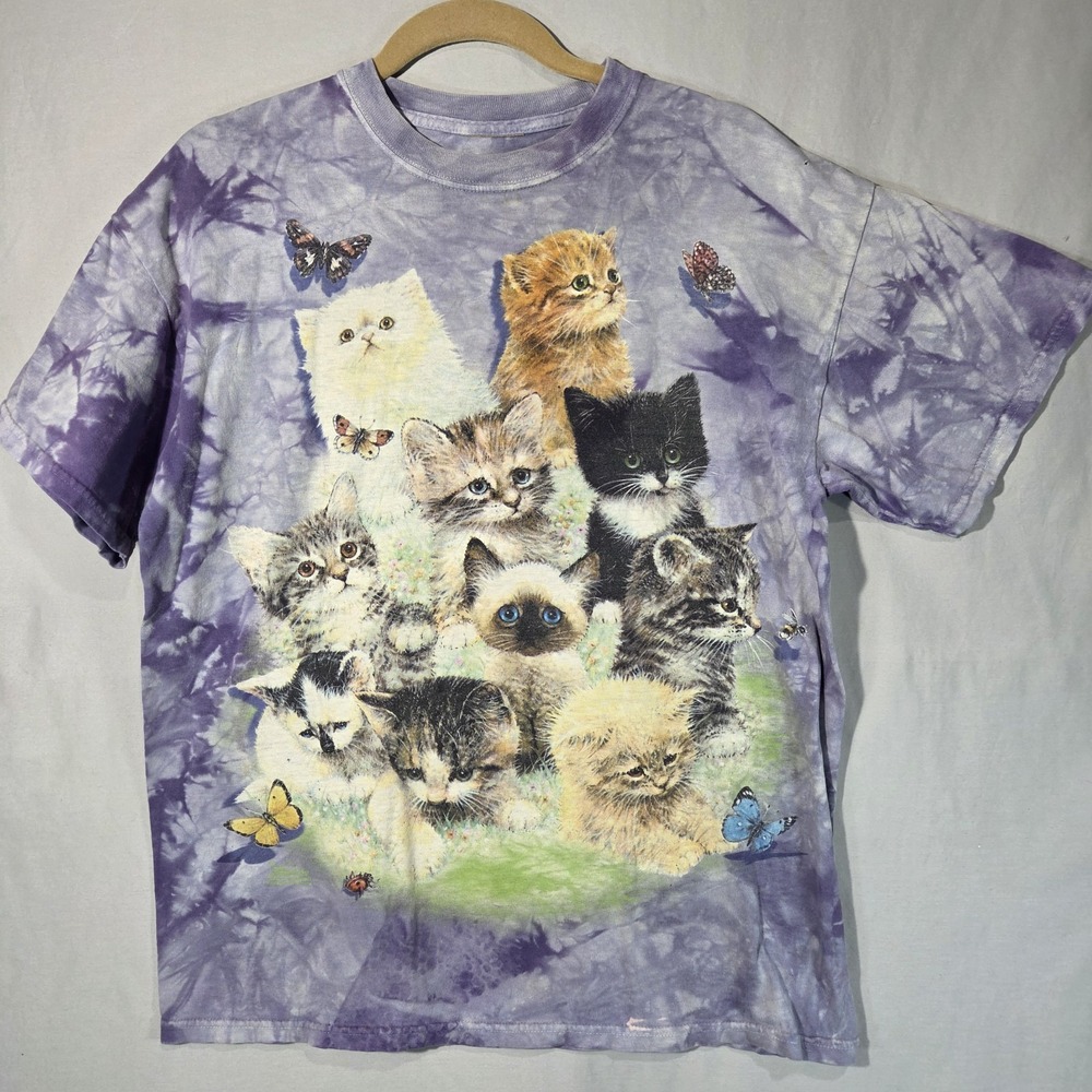 The Mountain 10 Kittens Purple Tie Dye T-Shirt Size Medium Cat Kitties Nature